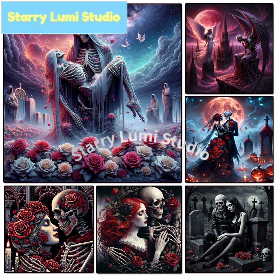 Resin Art Rose - 5D Diamond Painting Gothic Lady Skeleton