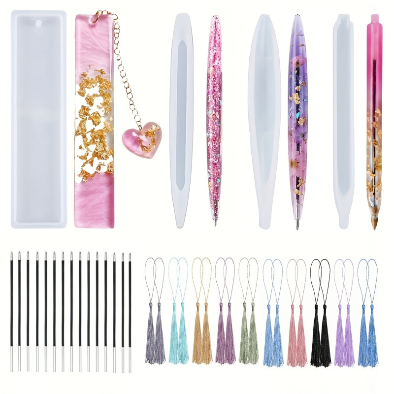 Resin Art Tools - 39Pen and bookmark silicone mold/Tassel，Mold for
