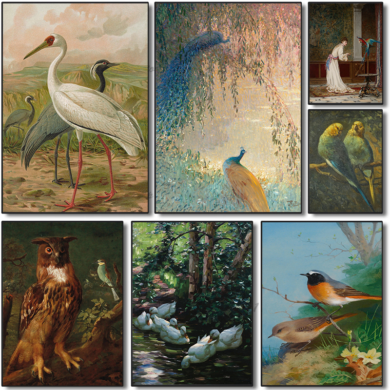 Resin Art Ideas - Colorful Vintage Bird Poster Blue Heron