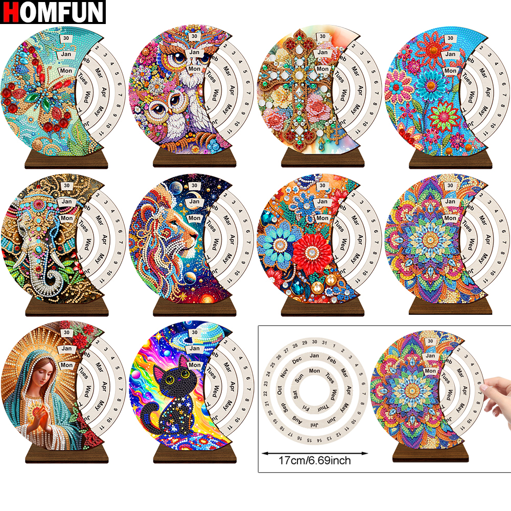 Resin Art With Wood - HOMFUN Diamond Painting Perpetual Calendar, Wooden