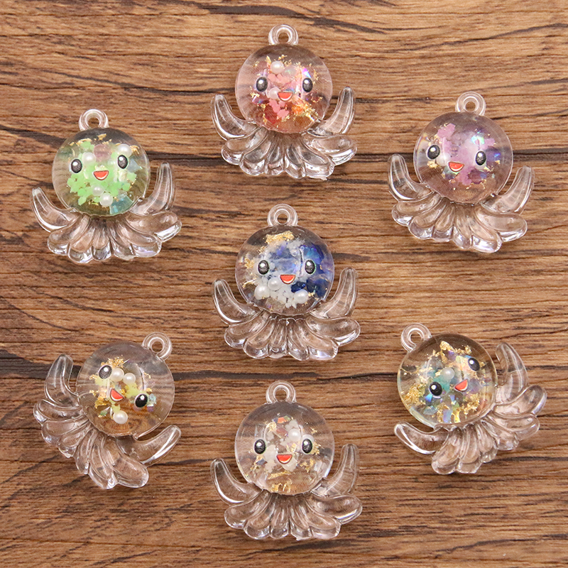 Resin Art Beach Theme - 10Pcs 25x27MM Funny Animals Octopus Beach