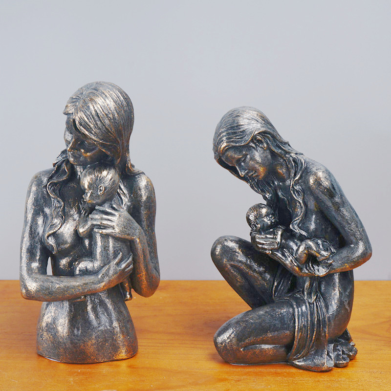 Resin Art For Anniversary Gift - Mother Child Resin Sculpture Heartwarming Family