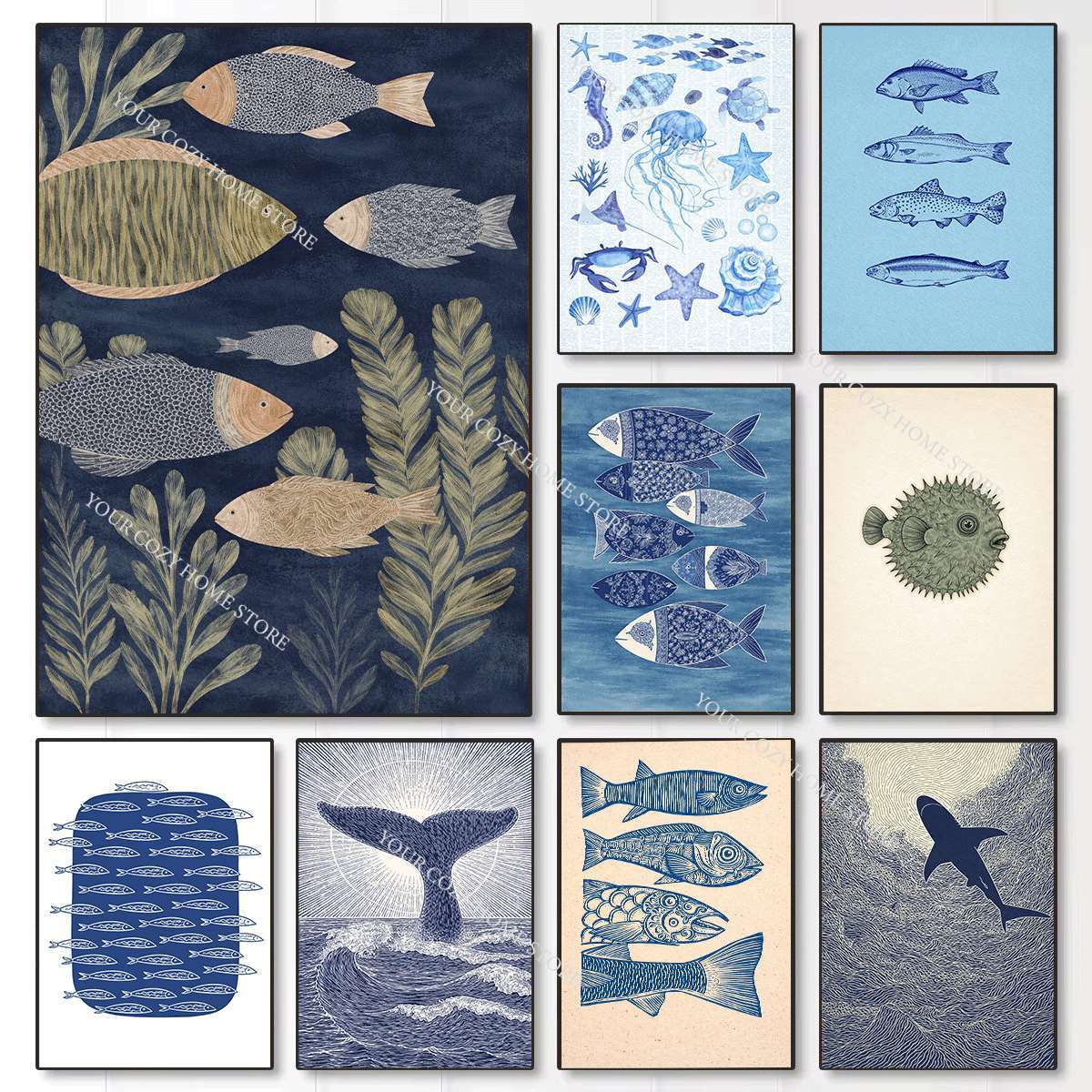 Minimalist Nautical Fish and W - Resin Art Beach Theme 리뷰 및 가격